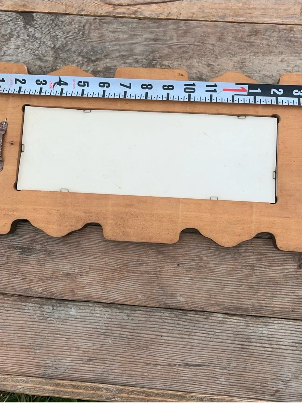 Vintage Country Farmhouse Wooden Mirror Hand Painted Hearts Scalloped Edges 16x8